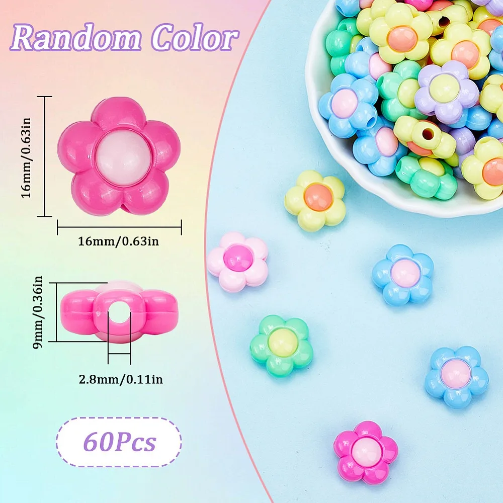60Pcs Two Tone Opaque Acrylic Beads Flower Mixed Color 16x16x9mm Hole: 2.8mm