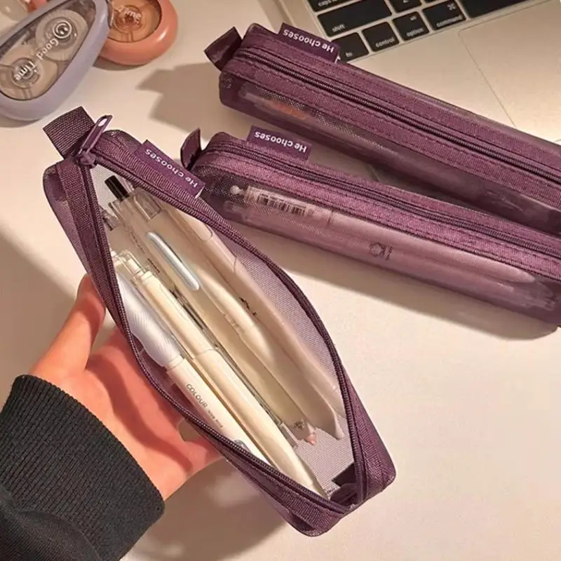 منظم فرش مكياج شبكي من النايلون، شفاف ومرئي، سعة كبيرة، محمول لأقلام الحواجب وأحمر الشفاه وتخزين السفر #3