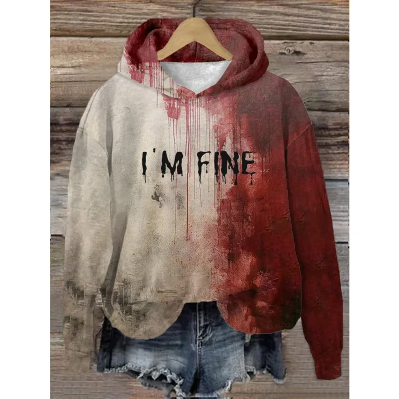 Funny Halloween Blood Stained Top New Casual Blood Print Short Sleeve T-Shirt Loose Unisex Hoodie Stylish Halloween Costumes