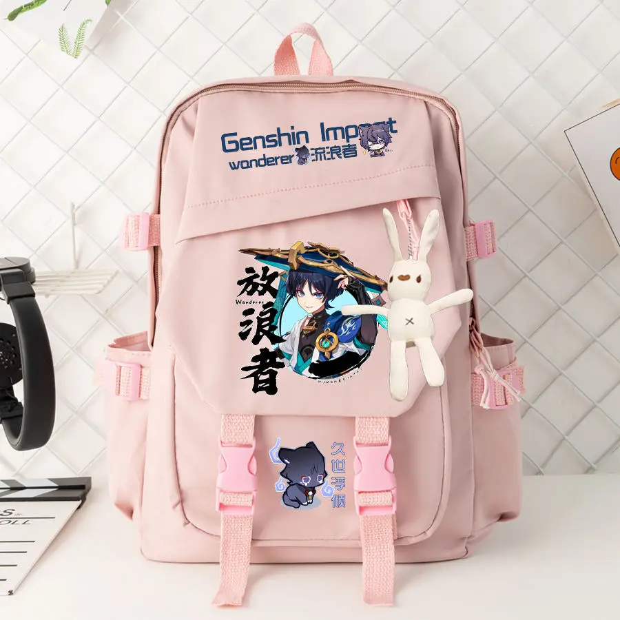 Genshin Impact Wanderer Double Shoulder Bag Large Capacity Junior High School Boys And Girls Student Anime Casual Backpack