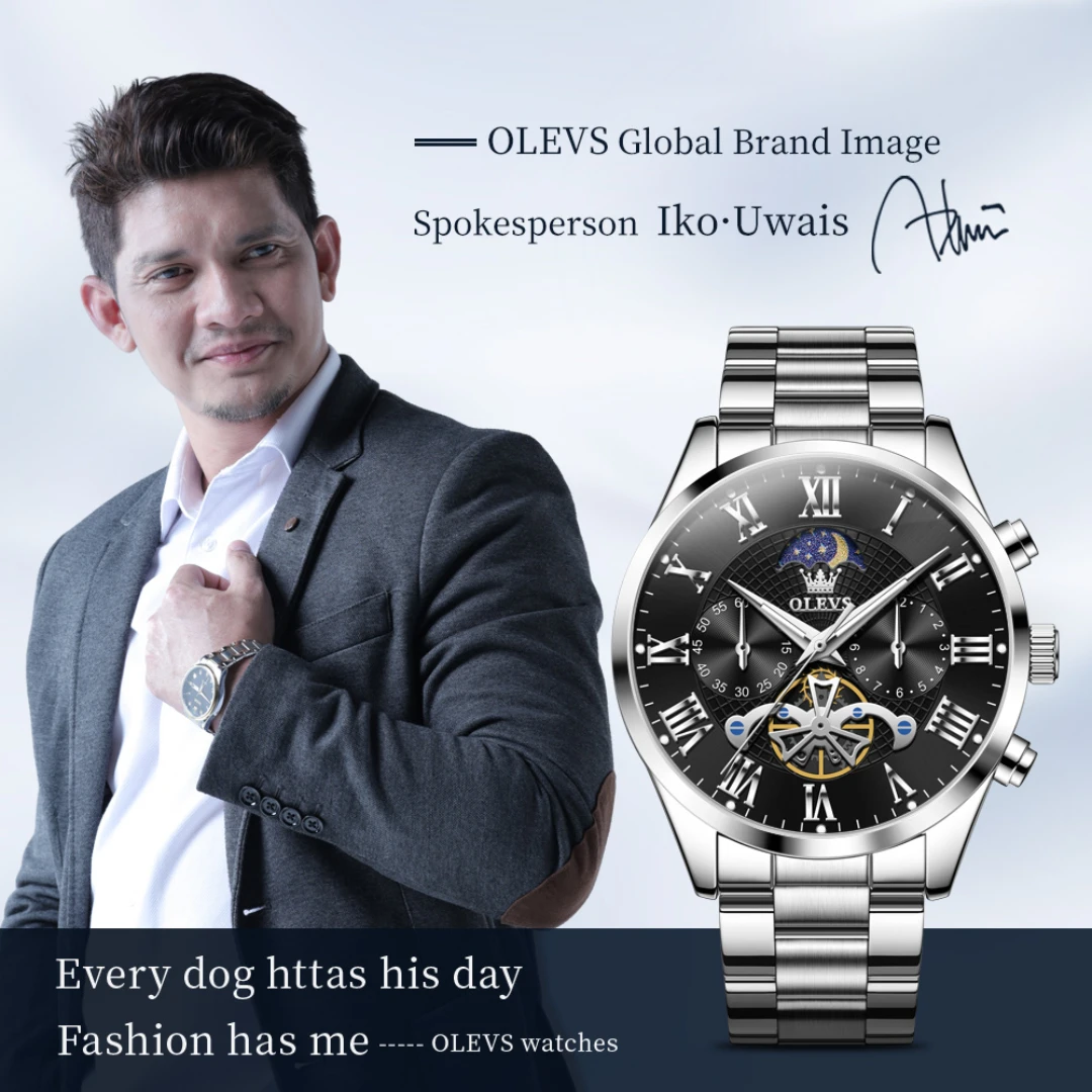 OLEVS 3640 Quartz Fashion Watch Gift Round-dial Stainless Steel Watchband Wristwatch Moon Phase Calendar Luminous Small second