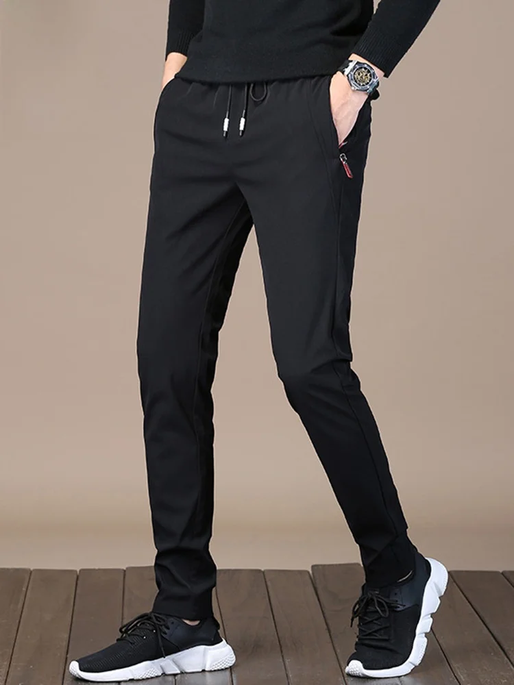 

Мужские спортивные брюки Slim Fit, повседневные, черные, весна 2026, модные, молодежные, из полиэстера, нейлона и эластичного волокна