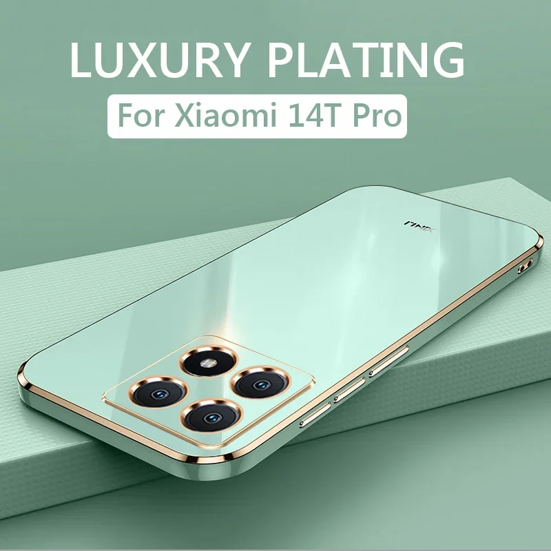 Luxury square plating phone case For Xiaomi 14T Pro 5G 14 T Xiomi 14tPro shockproof soft TPU Cases silicone back cover fundas XM