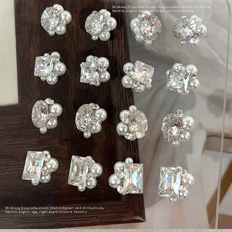 5PCS 3D Nail Art Rhinestones Pearls Pile Charms Stacked Crystal Diamond Jewelry Parts Accessories For Nails Decoration Supplies