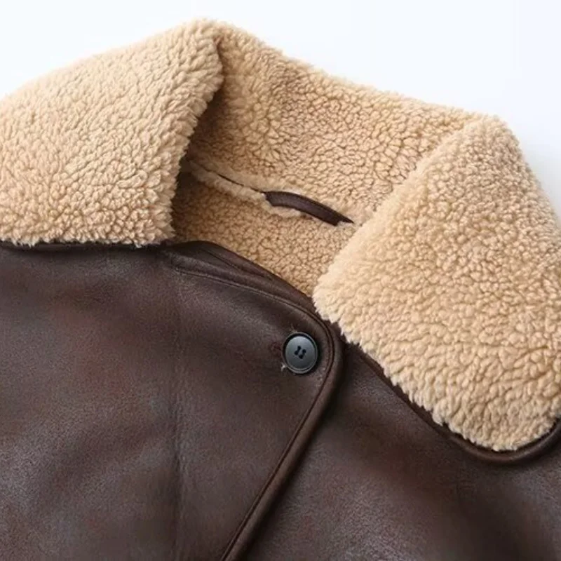 Lady Faux Leather Loose Jacket Cool Moto Street Style Lapel PU Coat Famale Fashion Streetwear Solid Winter Women Warm Outerwear