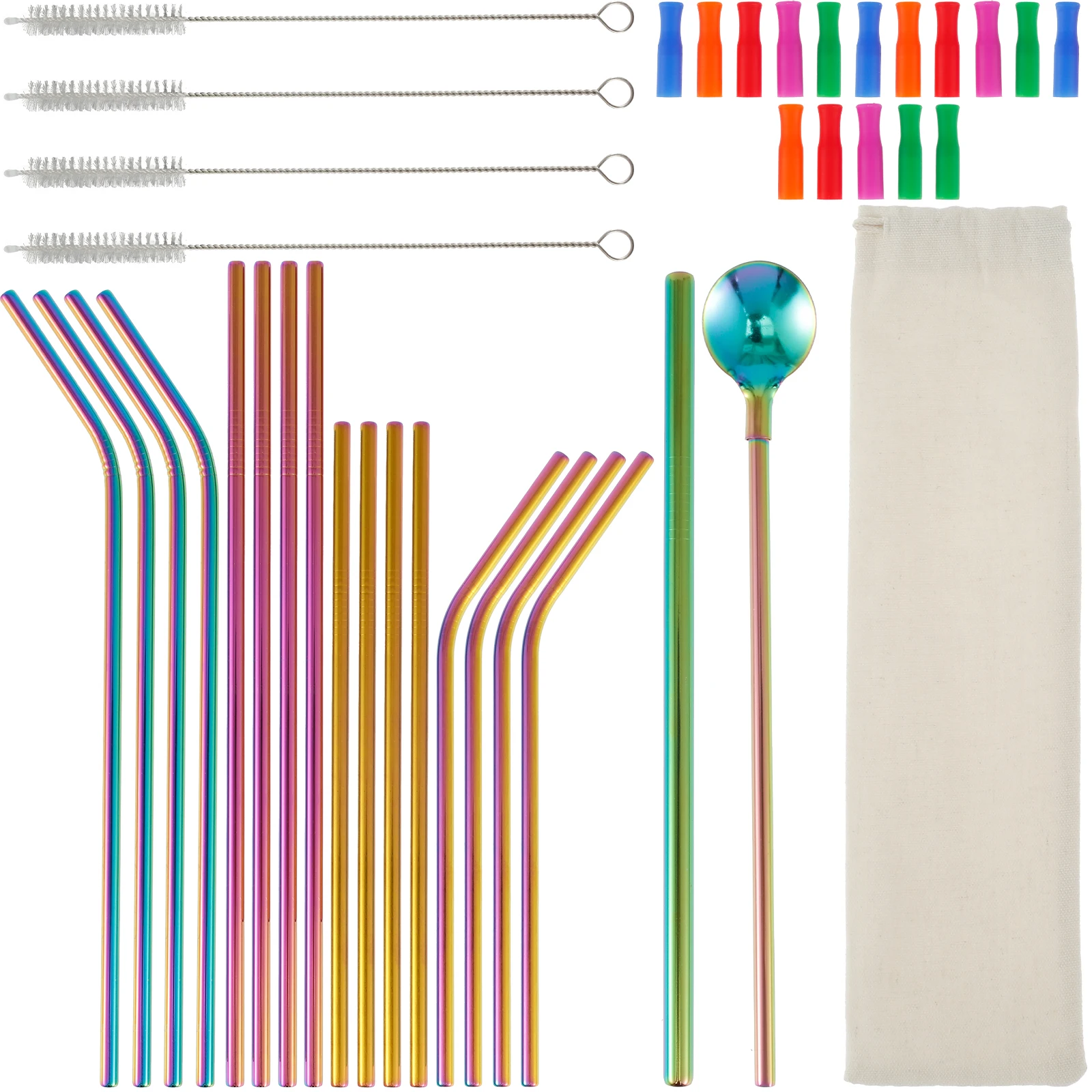 

18Pcs Stainless Steel Straw Set with Silicone Tip Long Curved Short Curved Long Straight Straw for Mug Tumbler Cup Drinkware