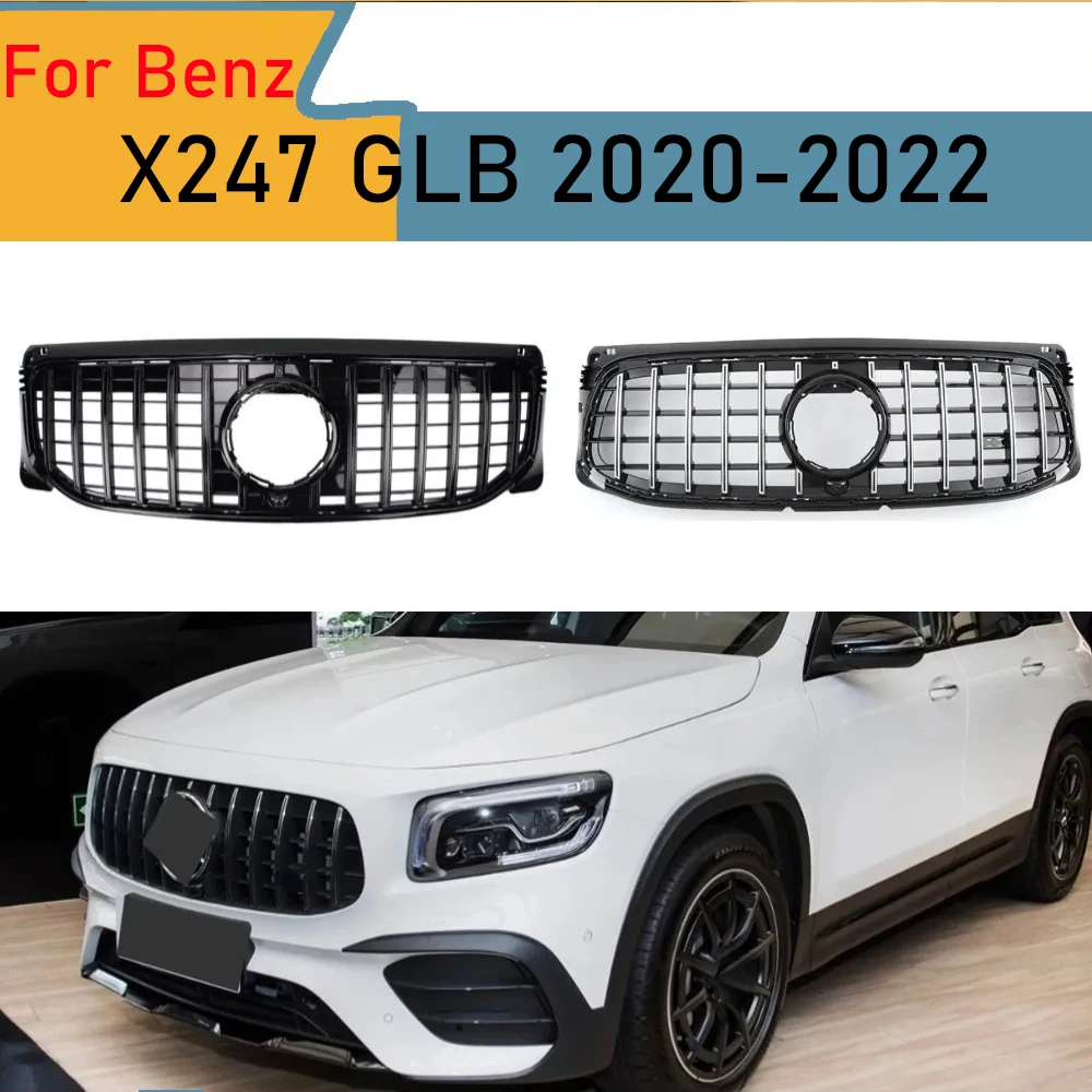 

For Mercedes GLB X247 2020-2022 Front Bumper Grille ABS Gloss Black/Silver GT Style Mesh Grill Replacement Car Accessories