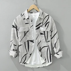 Long Sleeve print Shirt for Men Casual Tops Clothing Male New Fashion Print Button Up Shirt