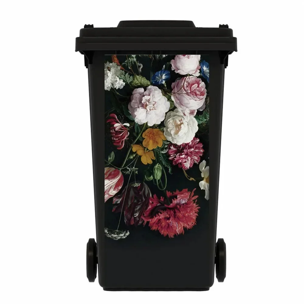 Peony Lavender flowers Outdoor garbage stickers Kitchen waterproof art trash can stickers Restaurant accessories