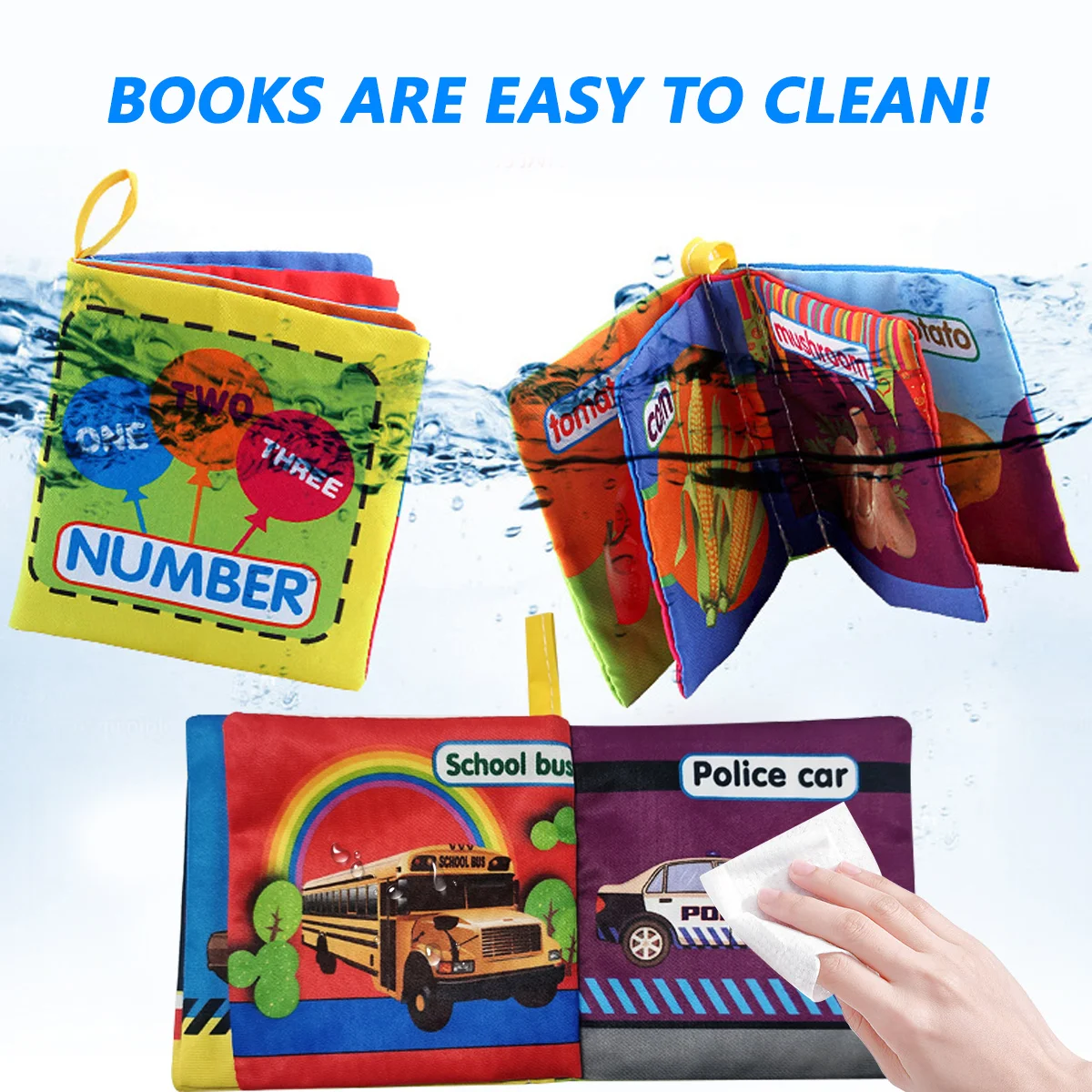 Livres en tissu multicolores pour bébés, apprentissage des noms des animaux, des fruits, des légumes, des transports, etc., jouets préscolaires pour bébés