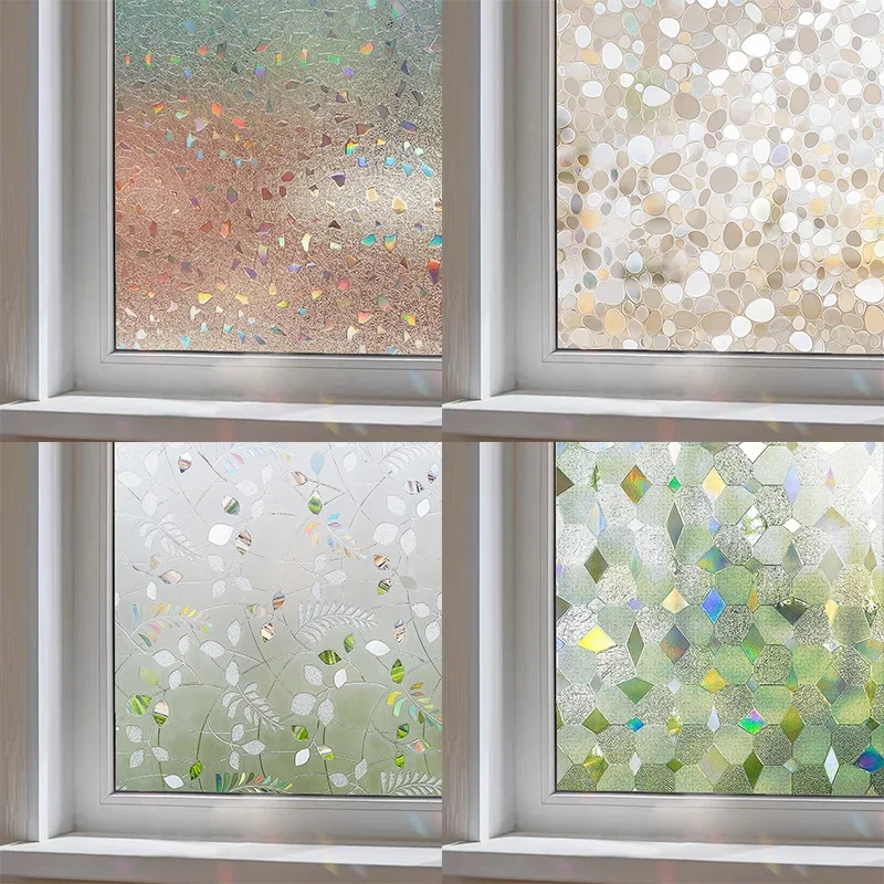 Window Privacy Film Static Clings Vinyl 3D Decals Window Stickers Rainbow Window Film for Control Anti UV