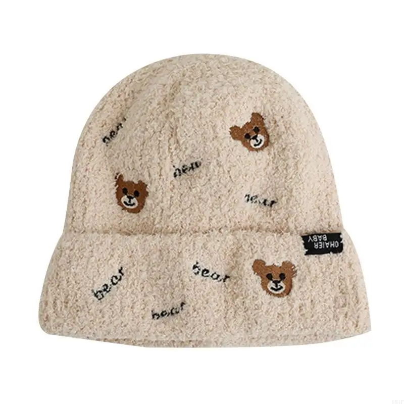 

581F 2023 NEW Baby Hat Crochet Knitted Soft Bonnet Embroidered Bear Hat