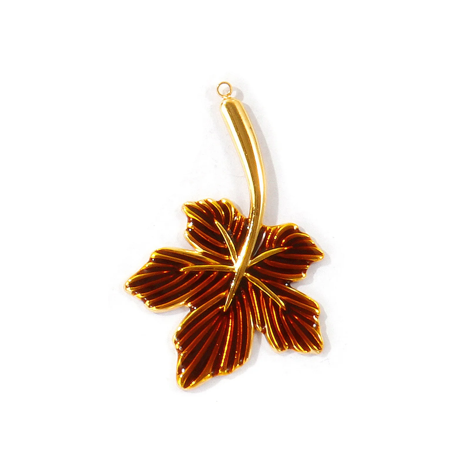 1 Stück Herbst-Emaille-Blatt-Sonnenanhänger Ahorn-Herz-Blatt 304 Edelstahl 18K vergoldeter Anhänger DIY Halskette Schmuck Großhandel – Detail 1