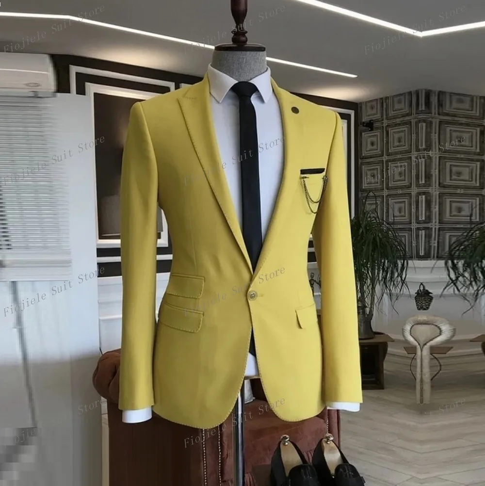 

New Yellow Men Blazer Business Formal Office Coat Casual Work Prom Single Jacket Wedding Party Fashion Male Suit B03