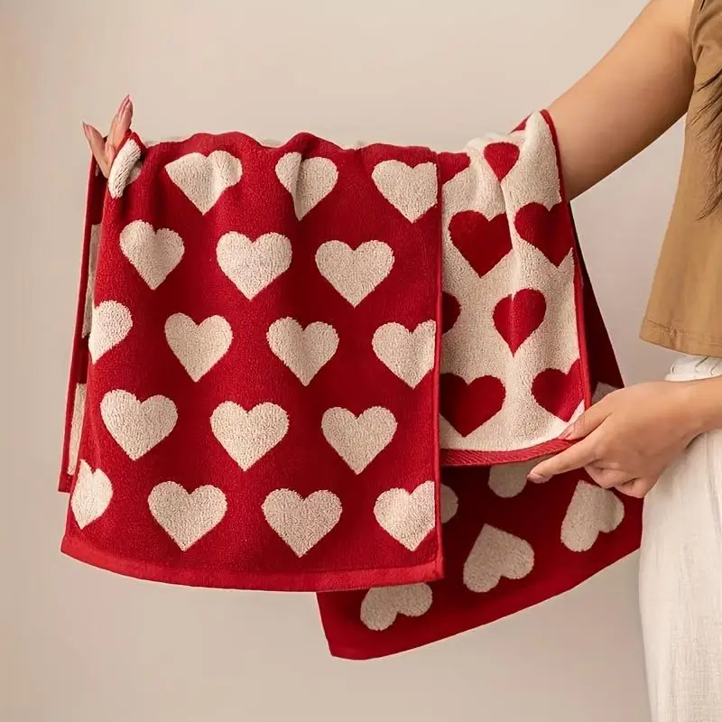 Heart Cotton Towel Red Soft Face Bath Absorbent Shower Towel For Bathroom Adults Couple Wedding Valentine's Day Gift