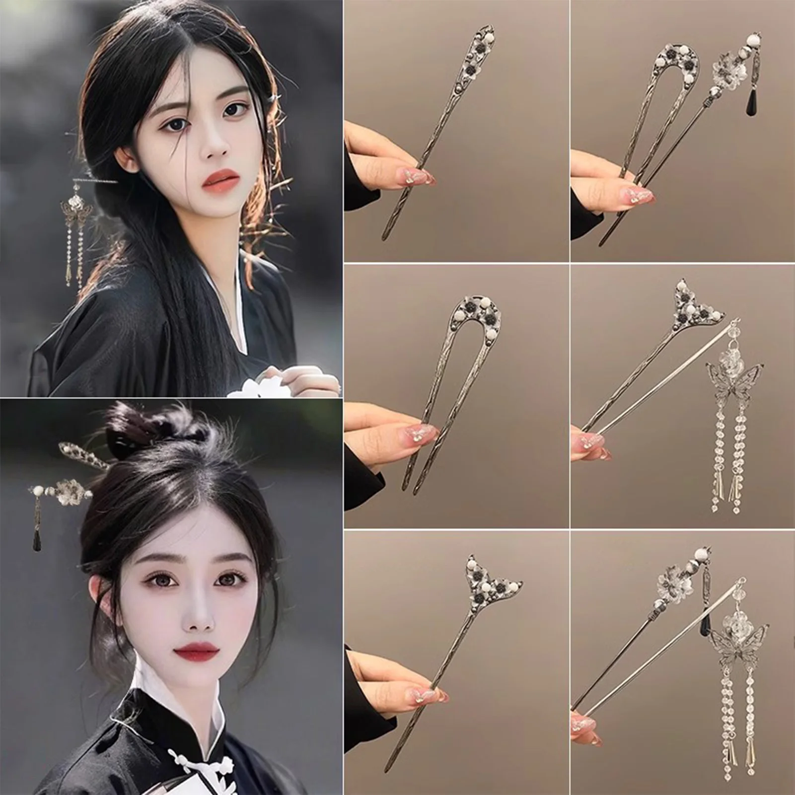 Novo estilo chinês liga varas de cabelo garfos flor de fadas projetos retro floral grampos laterais feminino meninas cabelo bun jóias