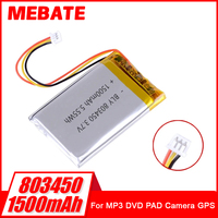 3.7V 1500mAh Li-Polymer LiPo Rechargeable Battery With PH 1.25mm 3pin Connector For MP3 DVD PAD Camera GPS Laptop 803450