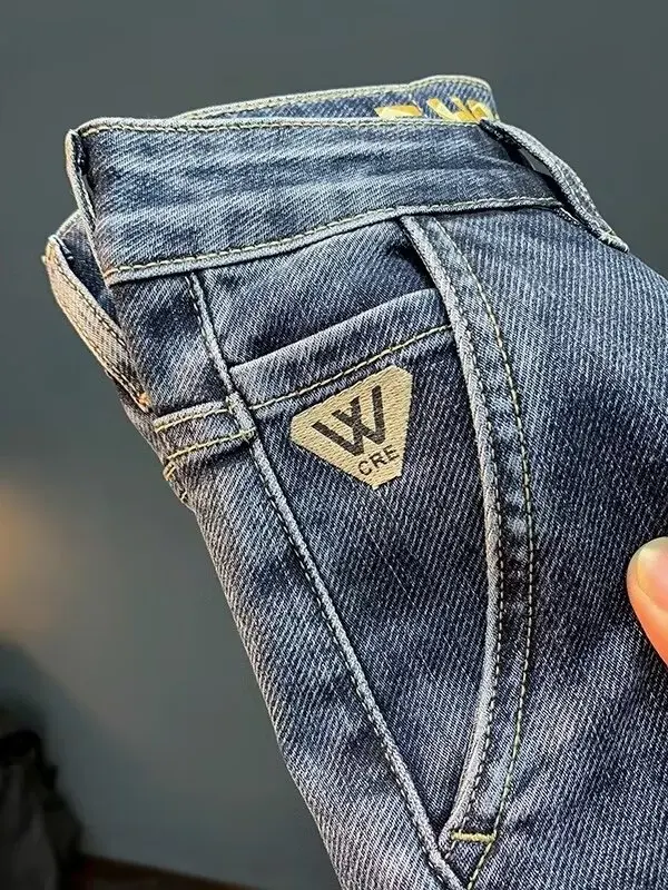 Trendy Brand Men's Straight Leg Stretch Denim Jeans Autumn Winter New Style Casual Versatile Lightweight Long Pants Side Pocket