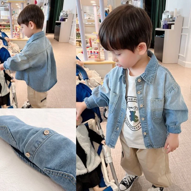 

Boys Baby's Kids Blouse Coat Jacket Outwear Cotton 2024 Blue Jean Spring Autumn High Quality Teenagers Overcoat Children's Cloth