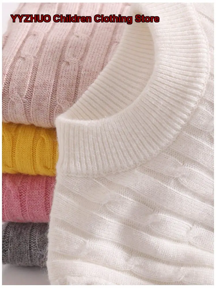 Girls Boys Autumn Winter White Cashmere Sweater Thickened Warm Base Layer Top Kids Older Kids
