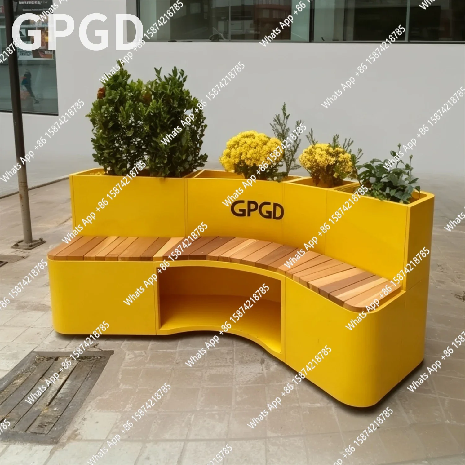 A63 Outdoor commercial street creative park metal flower box seat villa square wrought iron flower groove seat combination