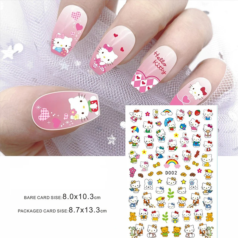 Sanrio Hello Kitty สติกเกอร์ตกแต่งเล็บ3D สำหรับเล็บลาย KT สติกเกอร์ติดเล็บรูปโบว์รูปแมวดาวสำหรับตกแต่งเล็บ DIY อุปกรณ์เสริมความสุขแบบทำมือ