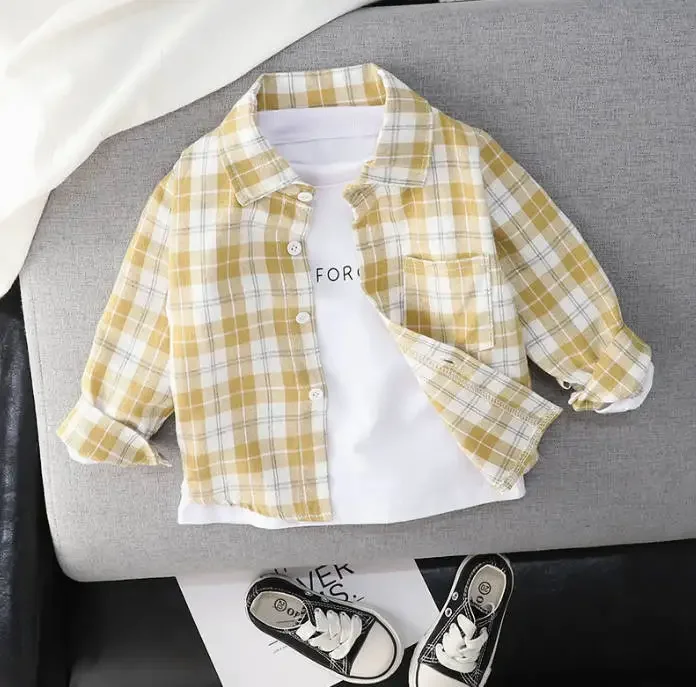 الاطفال قميص الملابس الربيع رقيقة البلوزات الملابس الرضع الصبي منقوشة القطن القمم 1 2 3 4 سنوات الاطفال طويلة الأكمام قميص