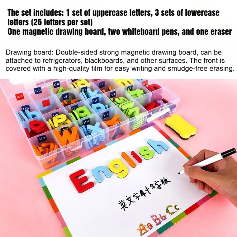 English Alphabet Magnetic Stickers Set Magnetic Teaching Aids Refrigerator Magnets Children's Educational Word Cards Number Toys