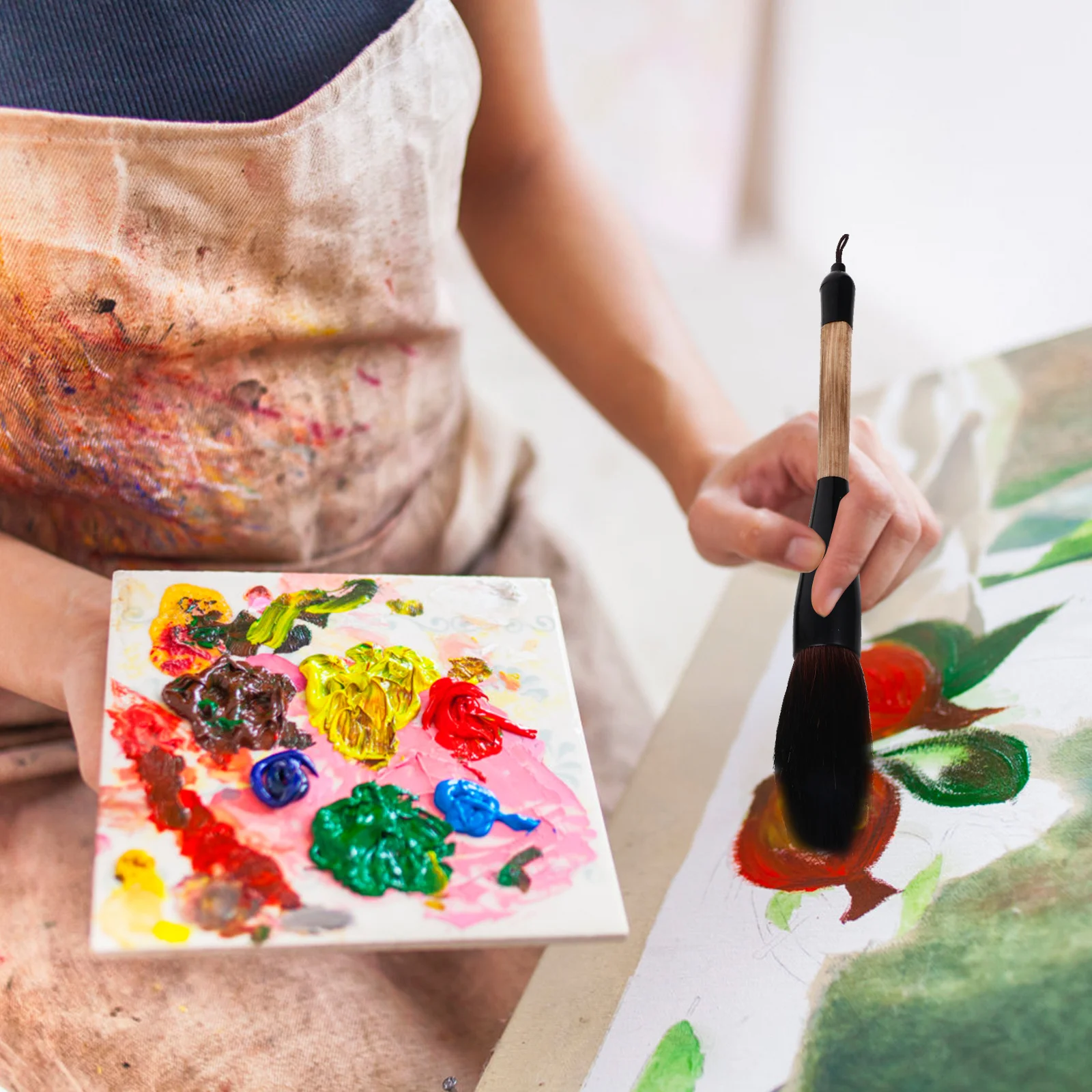 

2Pcs Chinese Calligraphy Brush Set Goat Hair Painting Drawing Pen Lanyard Handle Traditional Writing Art Stationery