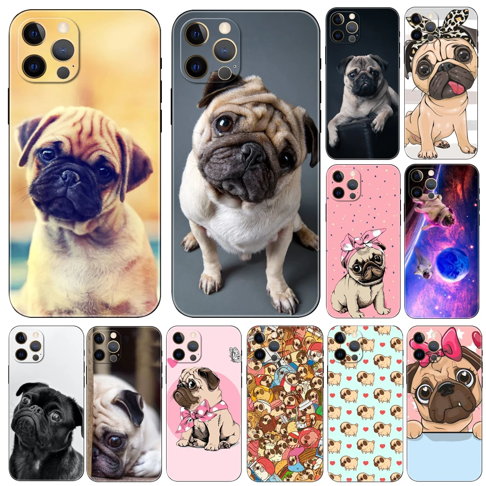 Animal Cute Pug Dog ，phone case for iphone，14 2020se 6 6s 7 8 plus x 10 XR XS 11 12 13 mini pro MAX soft black tpu back cover