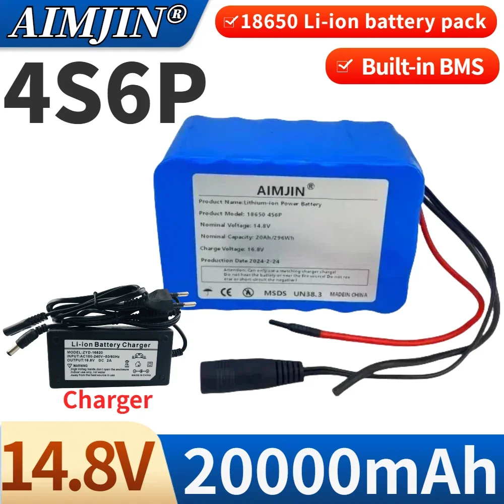 

14.8V 18650 Battery 4S6P Rechargeable Battery 20000mAh Built-in BMS Is Suitable for A Wide Range of Hybrid Car Electronic Toys