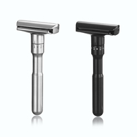 Metal Adjustable Safety Razor Travel Double Edge Classic Men Shaving Black Hair Removal Shaver with 5 Blades