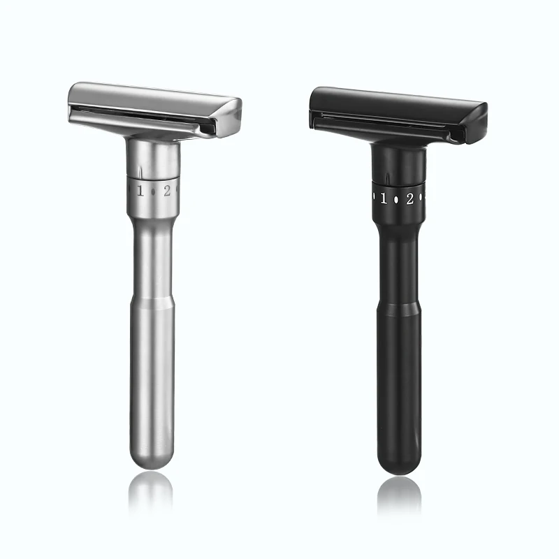 Metal Adjustable Safety Razor Travel Double Edge Classic Men Shaving Black Hair Removal Shaver with 5 Blades