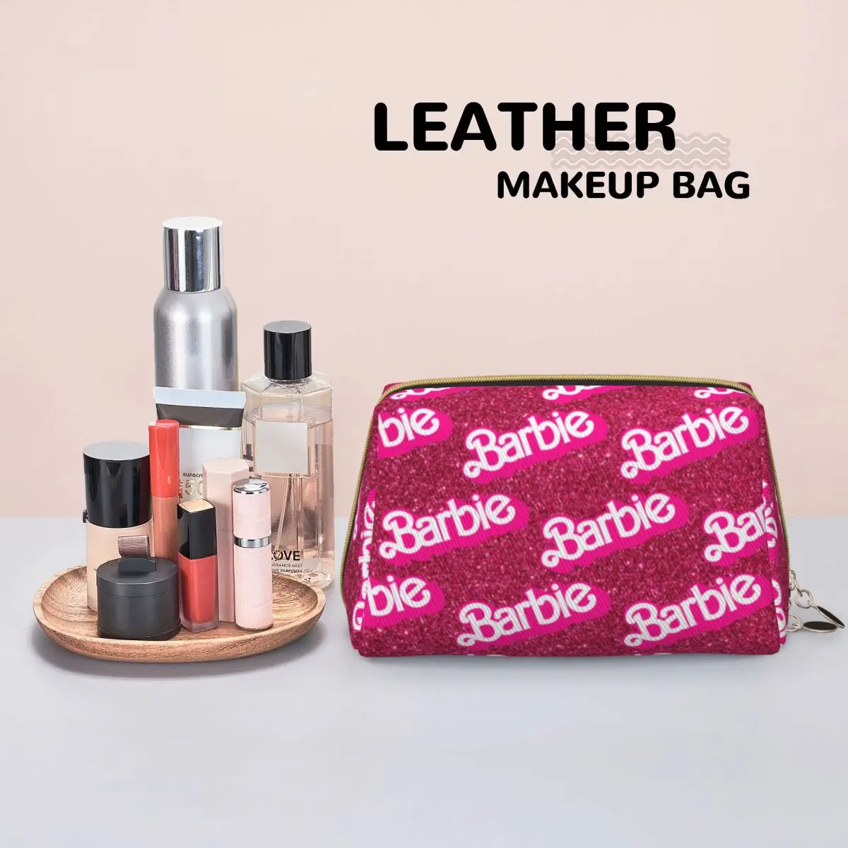 Borsa per il trucco rosa Barbie elegante borsa per cosmetici di grande capacità accessori per articoli da toeletta di bellezza con cerniera per