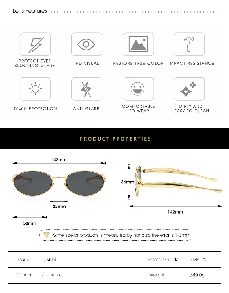 Metall Kleine Ovale Sonnenbrille Frauen Neue Vintage Marke Designer Mode Runde Goggle Sonnenbrille Weibliche Trends Shades Brillen UV400 – Detail 4