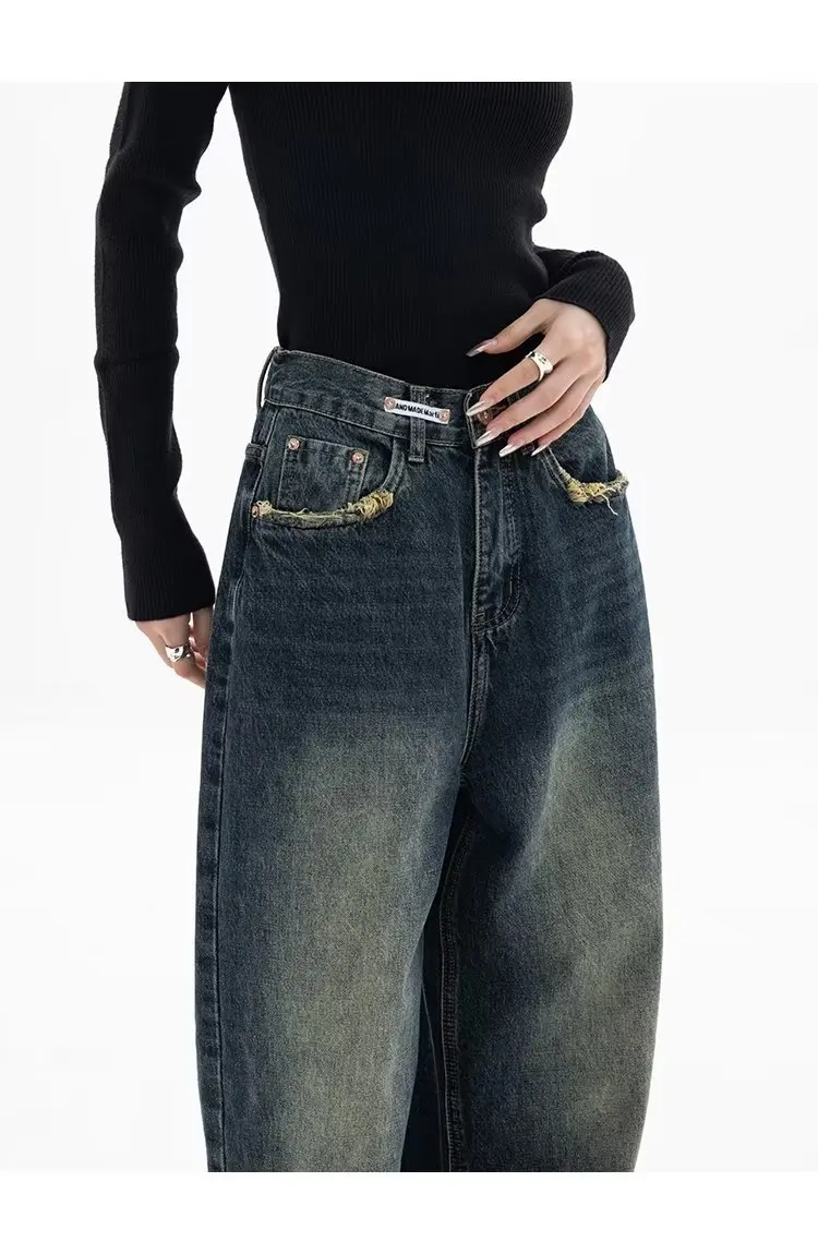 Frühling Herbst weites Bein Jeans Frauen hohe Taille Jeans hose Damen Jeans Harajuku Vintage bf Stil lose Femme Streetwear – Detail 12