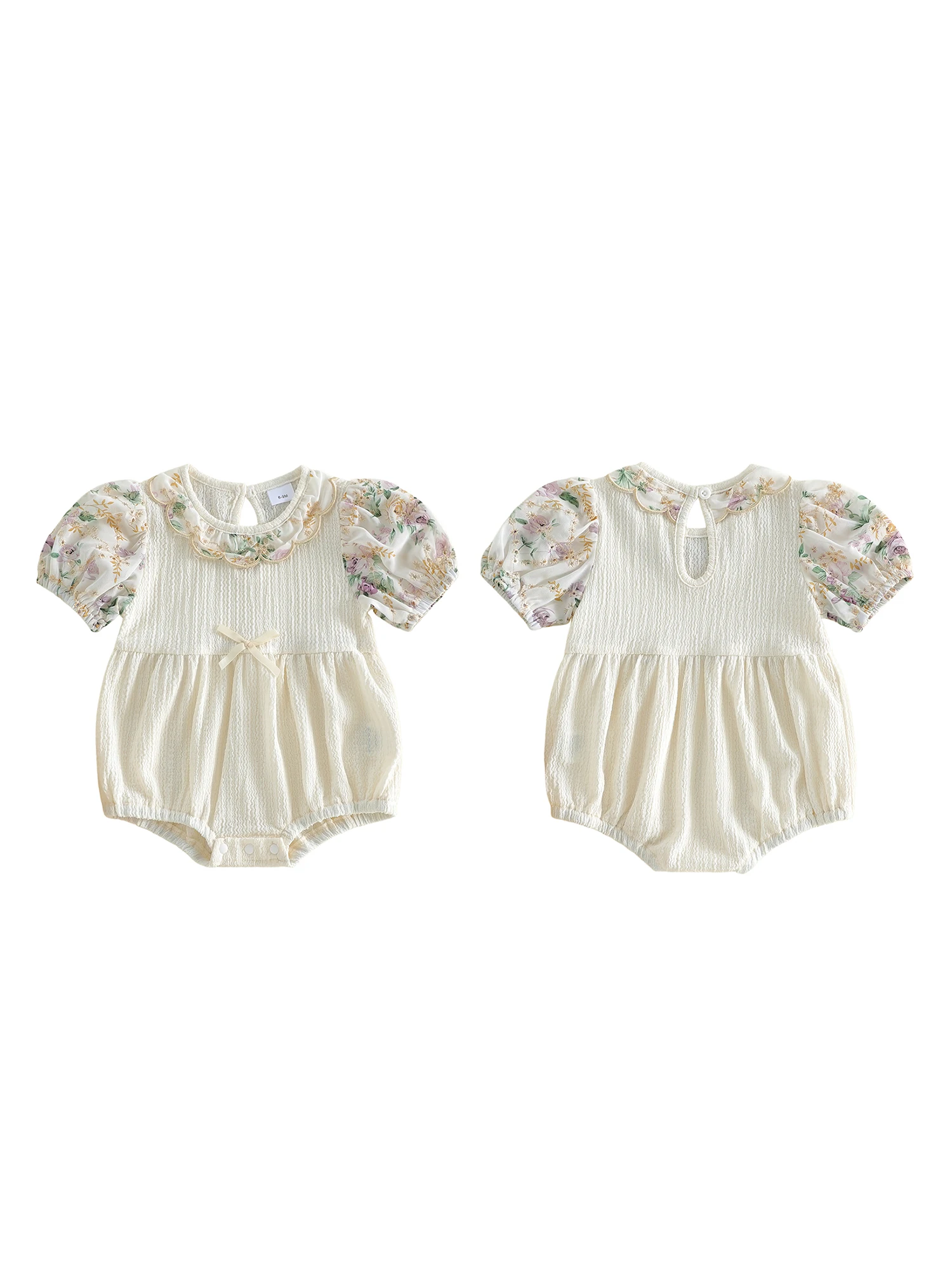 

Милый комбинезон с цветочной вышивкой и короткими рукавами для маленьких девочек, с круглым вырезом, для летних развлечений и игр.