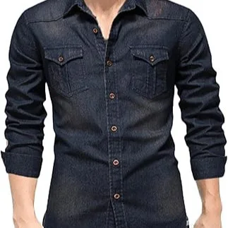 

Denim Shirt Long Sleeve Casual Cowboy Style Men's Shirt Quality Sve British Style Collar Sharp Checkered Pattern Cotton Jeans...