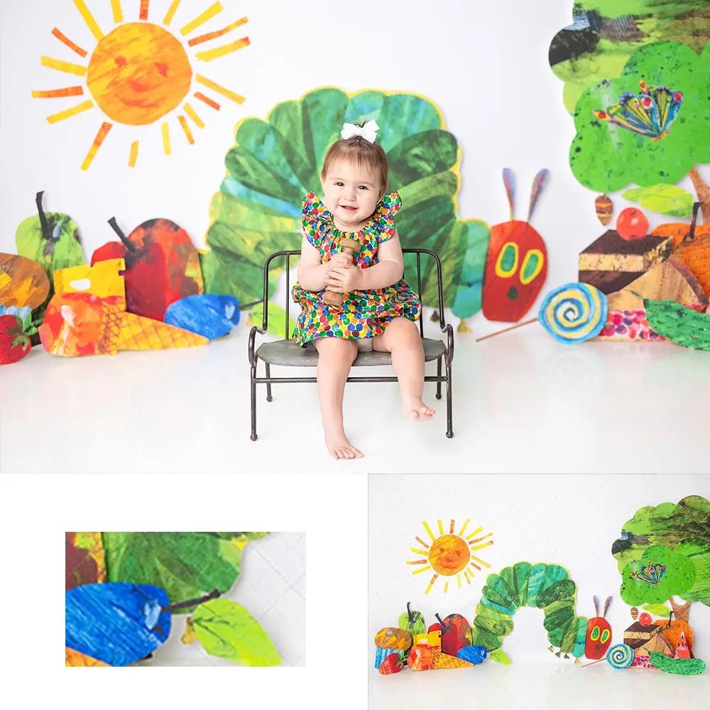 

Caterpillar Fruits Backdrop Baby Kids Portrait Family Party Photocall Photograhy Background Child Adult Birthday Photocall Decor