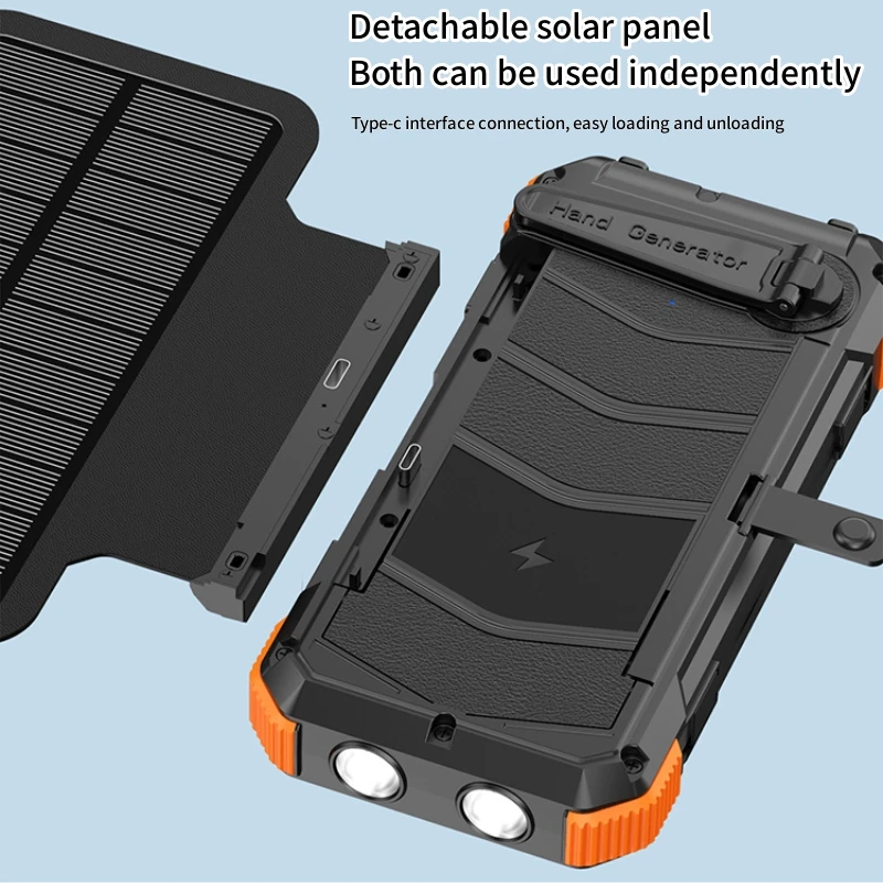 50000 Mah Outdoor Powerbank Hand-Cranked Solar Power Bank Wireless With Built-In Cable 20000mAh Power Bank