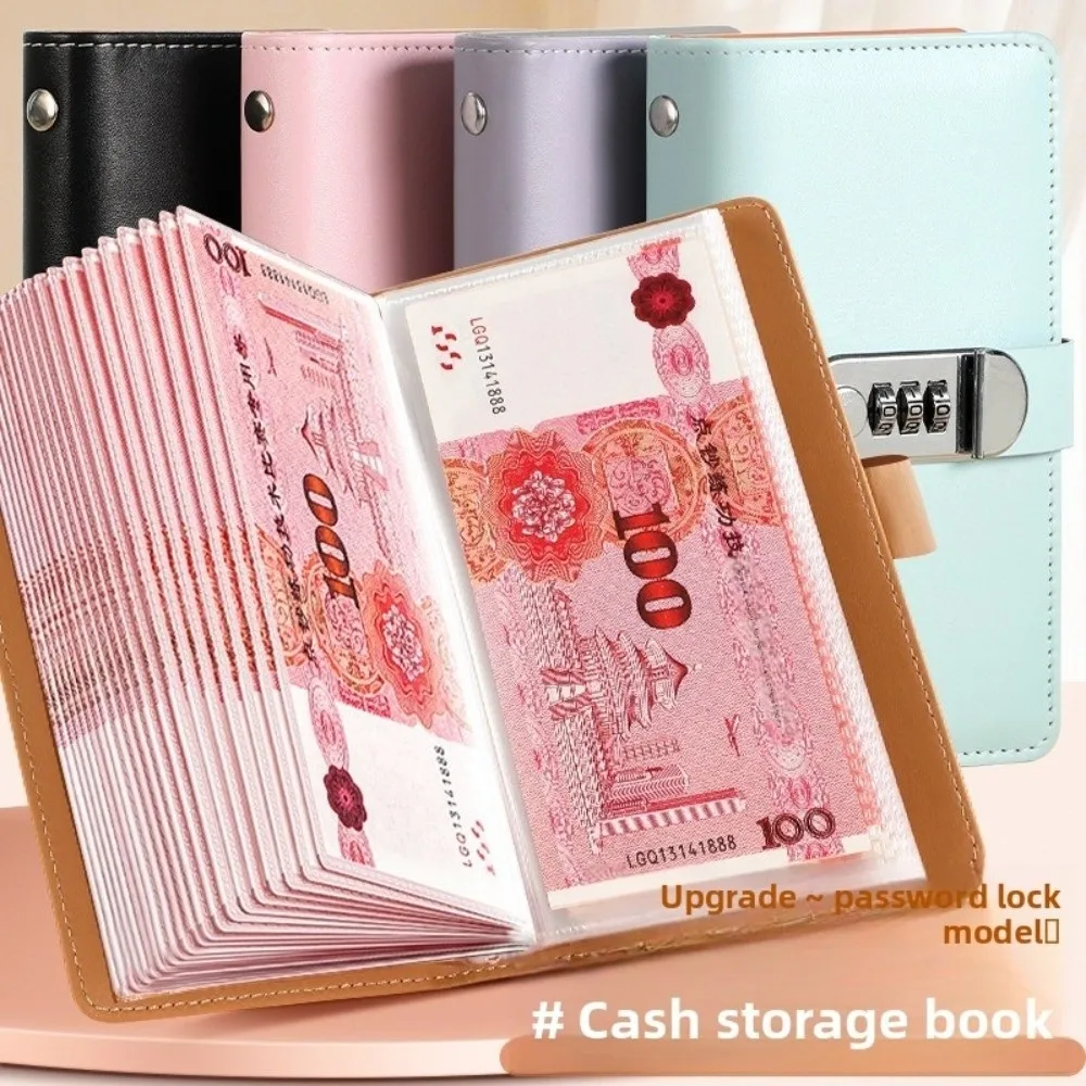 50Sheets Saving Money Binder Portable PU Leather Budget Binder with Lock Savings Handbook Refillable Planner Organizer 50 Sheets