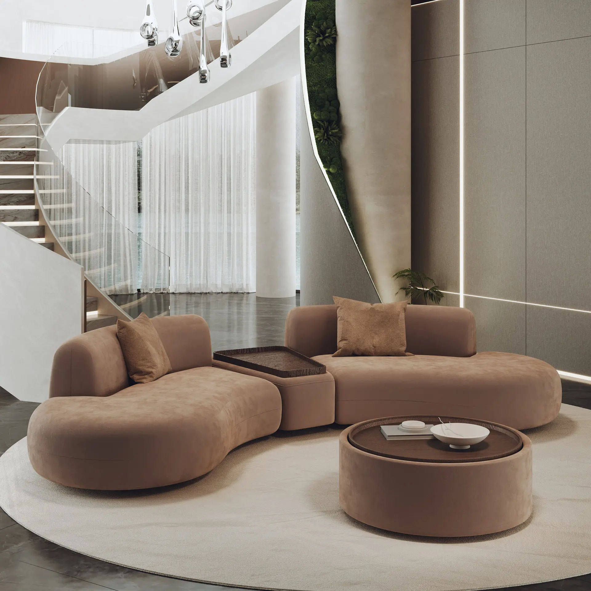 Semicircular curved special-shaped sofa, office business meeting, reception in the lobby of the beauty salon hotel