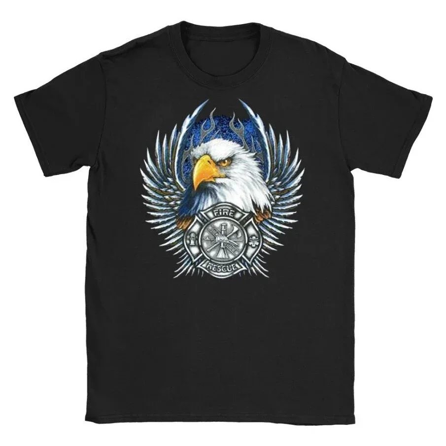 

Fire Department Shield Badge Bald Eagle Flames Printed Fireman T-Shirt. Summer Cotton Short Sleeve O-Neck Mens T Shirt New S-3XL