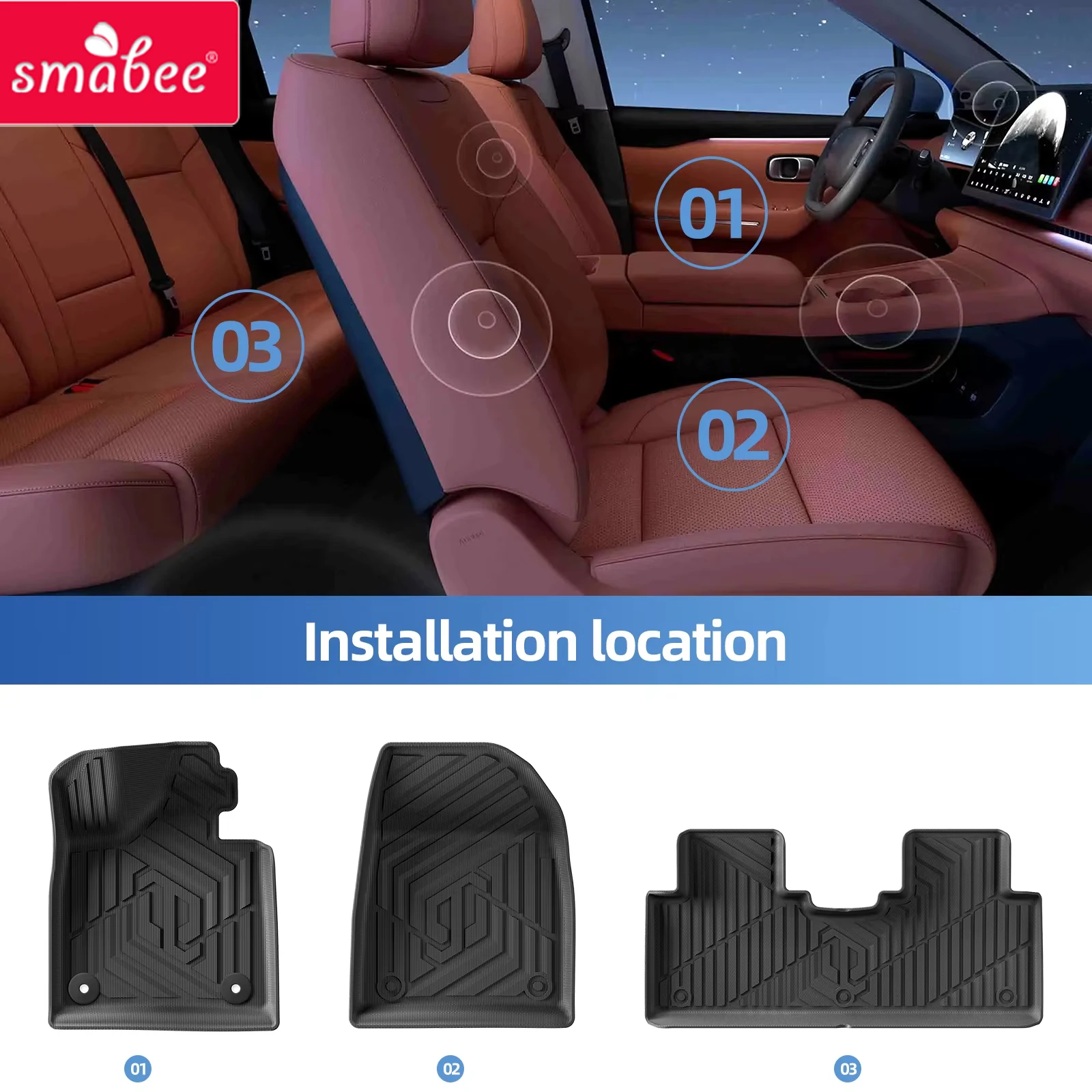 Tapetes de Carro 3D TPE Smabee para Leapmotor C10 2024-2026, Tapete de Porta-Malas, Forro de Encosto, Acessórios para Todas as Condições Climáticas, Preto