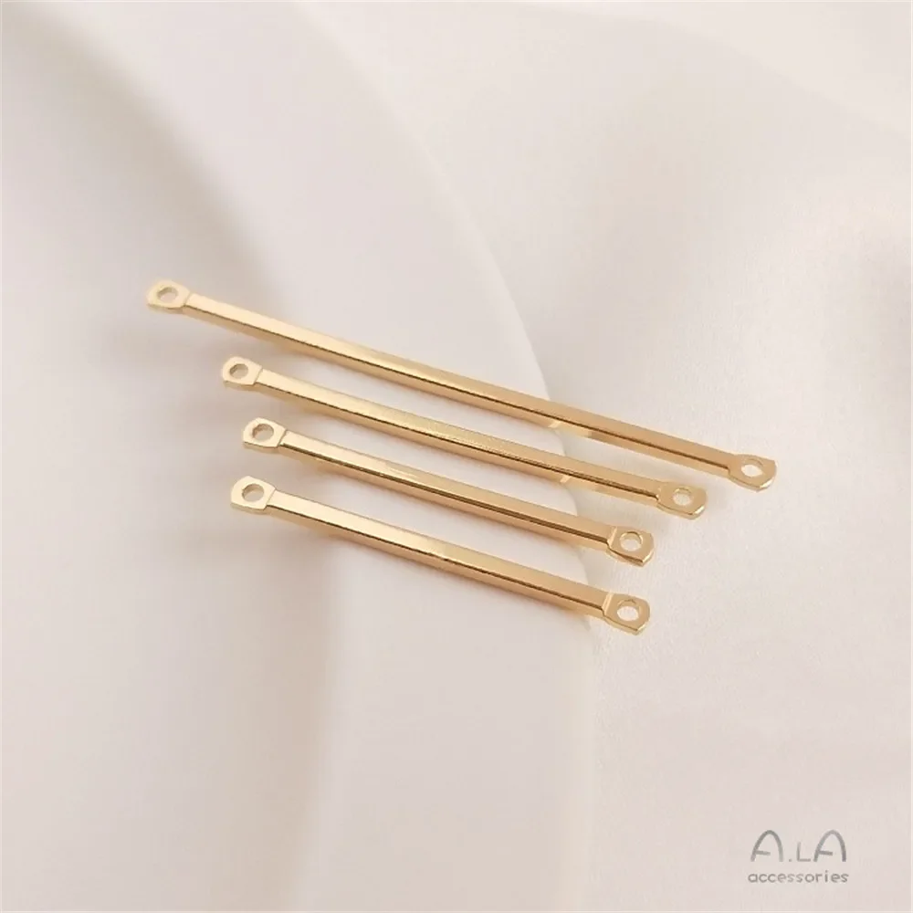 14K gouden accessoires dubbel gat drijfstang rechthoekige buis dubbele hangende DIY handstok oorstok hoofdaccessoires