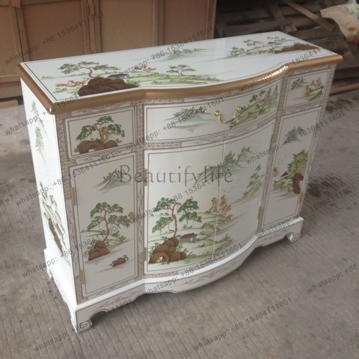 Four-door entrance cabinet painted furniture hand-painted entrance hall decoration cabinet