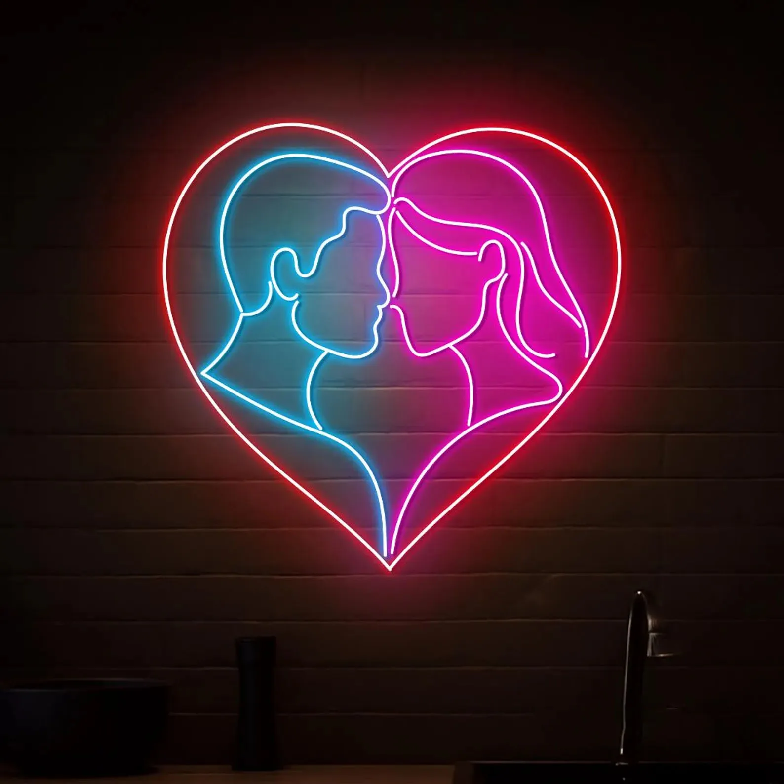 

Неоновая вывеска с изображением целующихся пар для декора стены спальни, неоновая вывеска в форме сердца, неоновая вывеска на заказ, подарок на День святого Валентина для пары, декор для свадебной стены