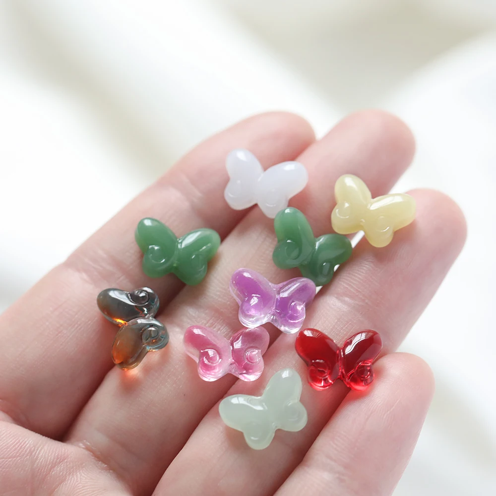 10pcs 14.5mm Gradual Color Cute Butterfly Glass Beads Small Loose Spacer Beads For Necklace Bracelet DIY Jewelry Making Findings