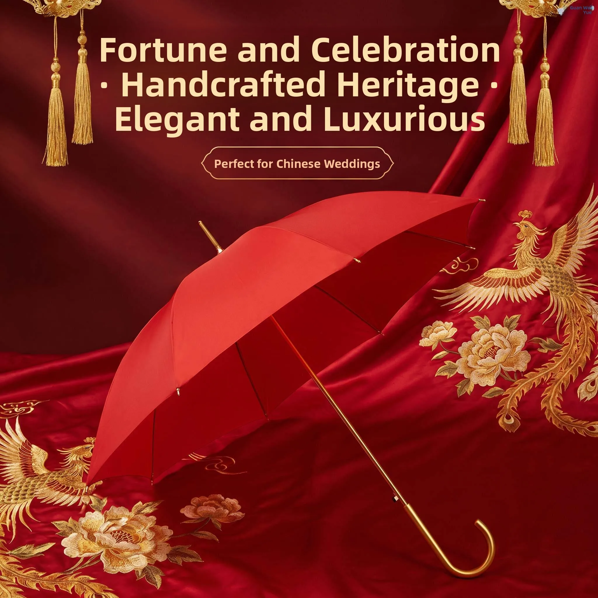 

Wedding Red Umbrella Embroidered Chinese Style Bridegroom Special Straight Rod Umbrella for Marital Occasions And Grooming