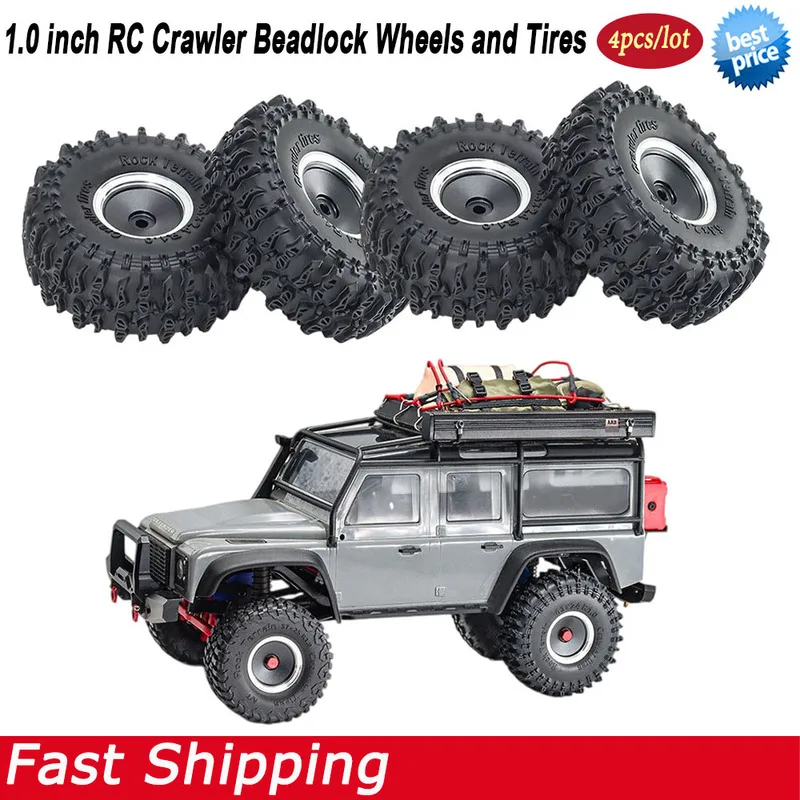 4PCS 1.0 Inch Metal Beadlock Wheels Rims Tires Set for 1/18 1/24 Traxxas TRX4M SCX24 Ascent-18 Axial AX24 FCX24 Upgrade Parts
